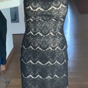 Bebe Black and Tan Sleeveless Sheath Mini Dress